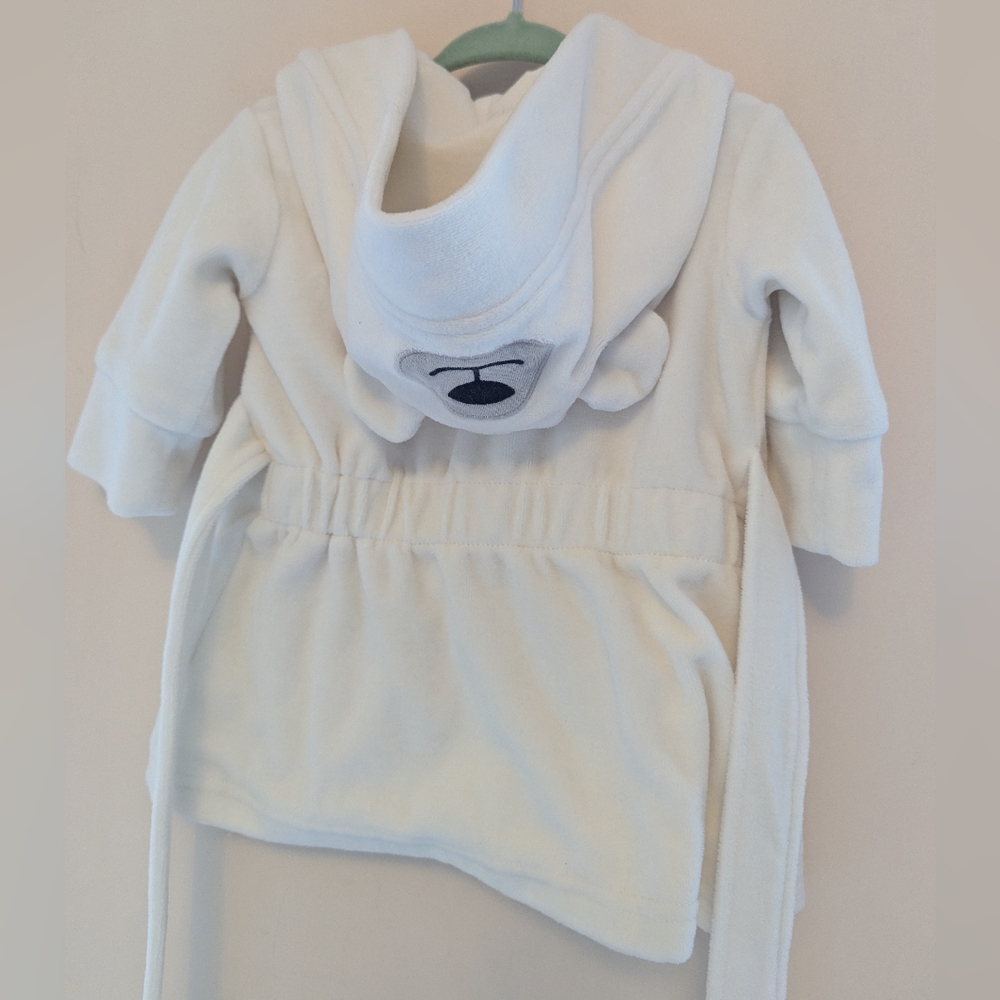 The littlest Indigo baby cotton plush hooded robe bathrobe 3-6 months bear ears